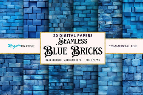 Seamless Blue Bricks Background bundle Sublimation Regulrcrative 