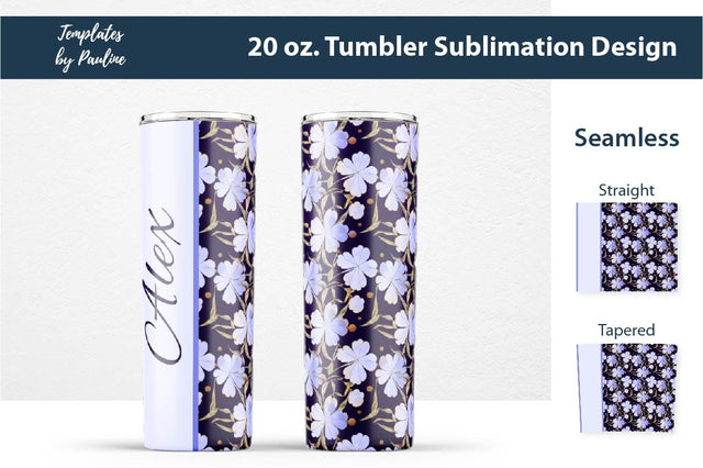 Seamless Blue Leaves Name Tumbler Wrap for Sublimation Sublimation Templates by Pauline 