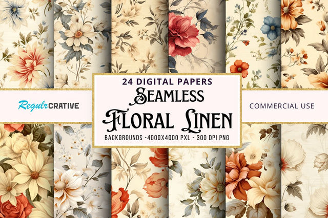 Seamless Floral Linen Background Bundle Sublimation Regulrcrative 