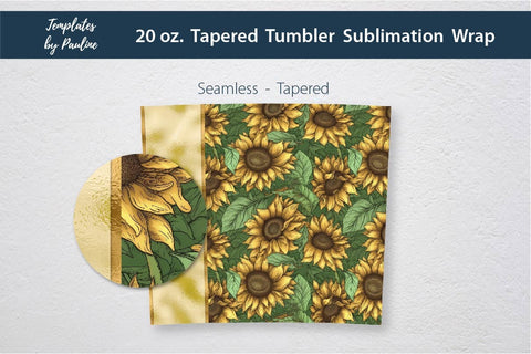 Seamless Gold Sunflower Skinny Tumbler Wrap, Add Your Text Sublimation Templates by Pauline 