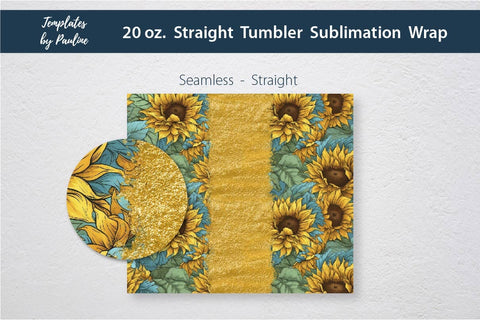 Seamless Gold Sunflower Sublimation Tumbler Wrap, Add Your Text Sublimation Templates by Pauline 