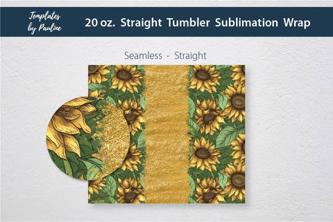 Seamless Golden Sunflower Sublimation Tumbler Wrap, Add Your Text Sublimation Templates by Pauline 