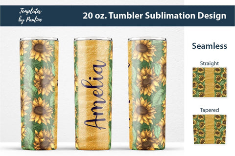 Seamless Golden Sunflower Sublimation Tumbler Wrap, Add Your Text Sublimation Templates by Pauline 