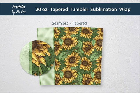 Seamless Green Sunflower Skinny Tumbler Wrap, Add Your Text Sublimation Templates by Pauline 