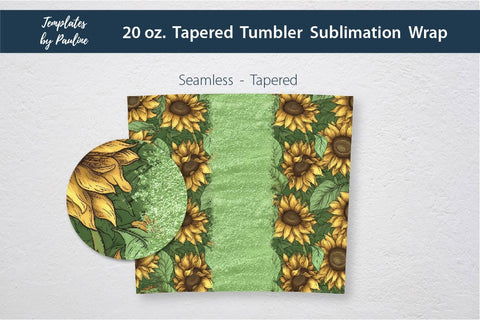 Seamless Green Sunflower Sublimation Tumbler Wrap, Add Your Text Sublimation Templates by Pauline 