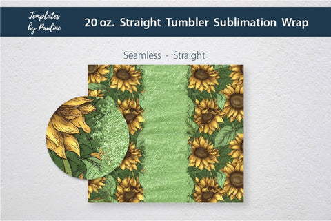 Seamless Green Sunflower Sublimation Tumbler Wrap, Add Your Text Sublimation Templates by Pauline 
