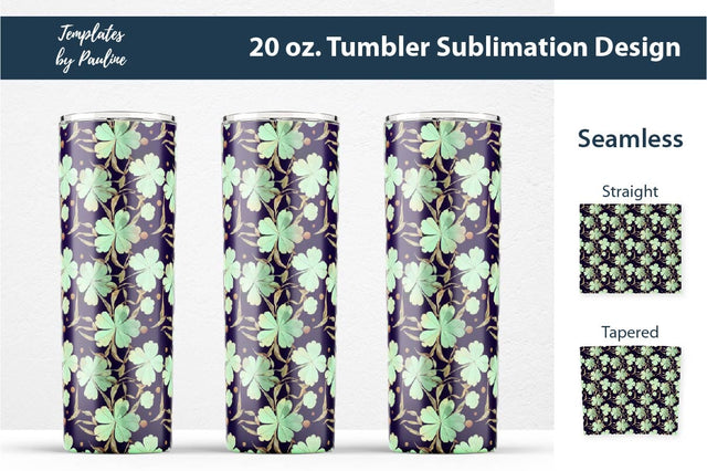 Seamless Green Watercolor Clover Sublimation Tumbler Wrap Sublimation Templates by Pauline 