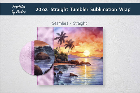 Seamless Hawaiian Beach Skinny Tumbler Wrap, Add Your Text Sublimation Templates by Pauline 