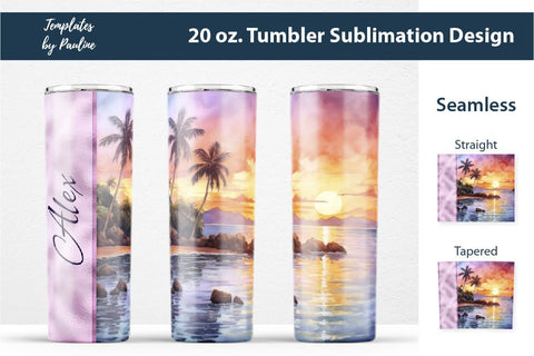 Seamless Hawaiian Beach Skinny Tumbler Wrap, Add Your Text Sublimation Templates by Pauline 