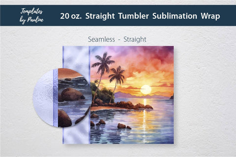 Seamless Hawaiian Sunset Skinny Tumbler Wrap, Add Your Text Sublimation Templates by Pauline 