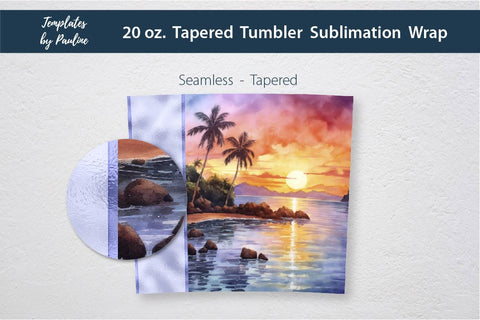 Seamless Hawaiian Sunset Skinny Tumbler Wrap, Add Your Text Sublimation Templates by Pauline 