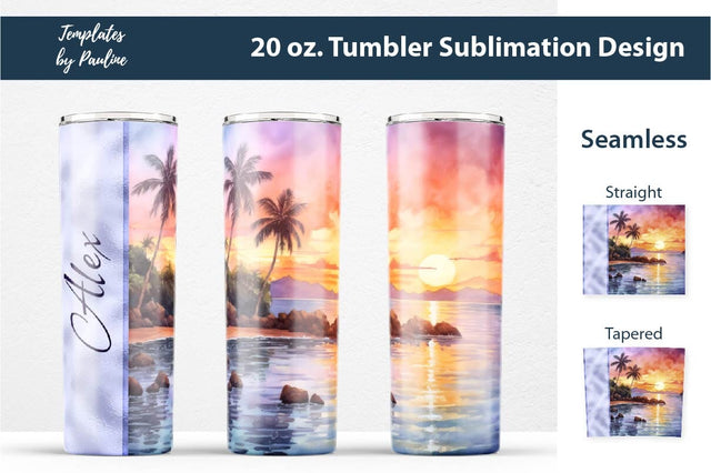 Seamless Hawaiian Sunset Skinny Tumbler Wrap, Add Your Text Sublimation Templates by Pauline 