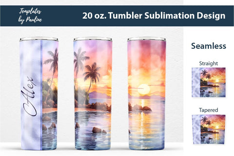 Seamless Hawaiian Sunset Skinny Tumbler Wrap, Add Your Text Sublimation Templates by Pauline 
