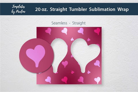 Seamless Heart Pink Sublimation Photo Tumbler Wrap Sublimation Templates by Pauline 