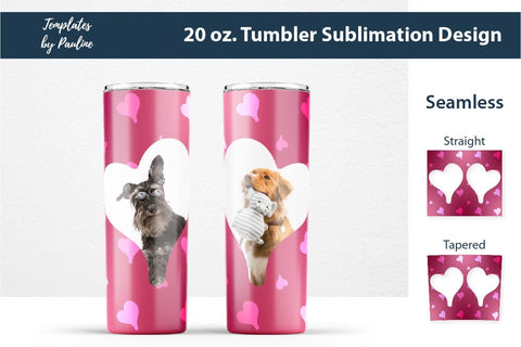 Seamless Heart Pink Sublimation Photo Tumbler Wrap Sublimation Templates by Pauline 