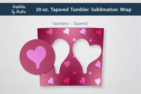 Seamless Heart Pink Sublimation Photo Tumbler Wrap Sublimation Templates by Pauline 