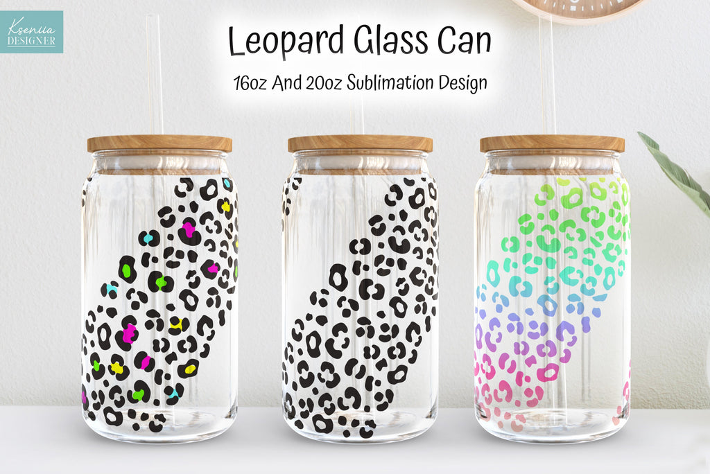 Seamless Leopard Glass Can Sublimation Designs. Animal Print - So Fontsy