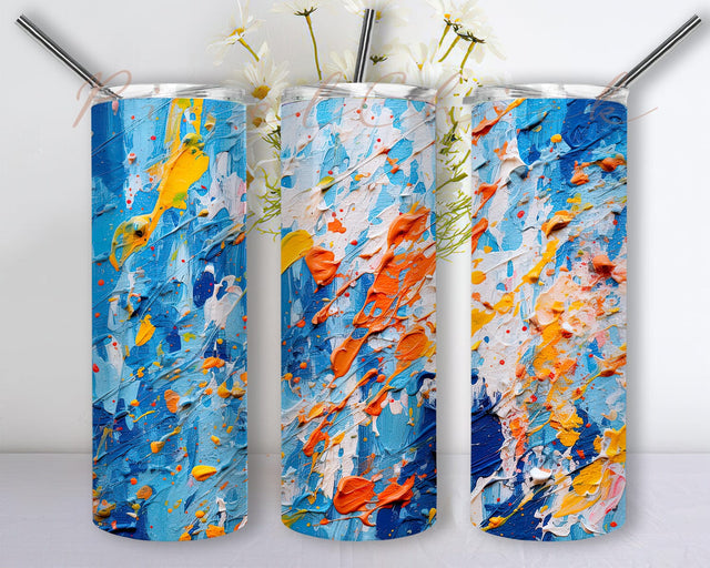 Seamless Pattern Acrylic Painting On Canvas 20oz Skinny Tumbler Png, 3D Abstract Painting Tumbler, Artist Sublimation Design, Paint Tumbler Wrap Sublimation PixelChick 