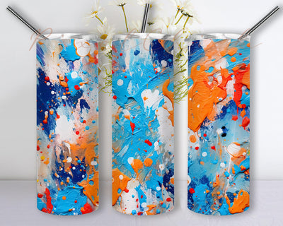 Seamless Pattern Acrylic Painting On Canvas 20oz Skinny Tumbler Png, Overlapping Bright Colors Dominated By Blue And Orange, Artist Sublimation Design, Paint Tumbler Wrap Sublimation PixelChick 