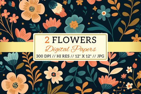 seamless pattern with flowers, seamless pattern with leaves Digital Pattern FloridPrintables 
