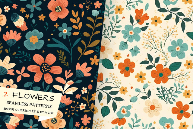 seamless pattern with flowers, seamless pattern with leaves Digital Pattern FloridPrintables 