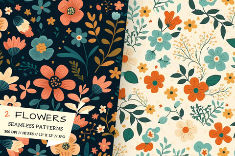 seamless pattern with flowers, seamless pattern with leaves Digital Pattern FloridPrintables 