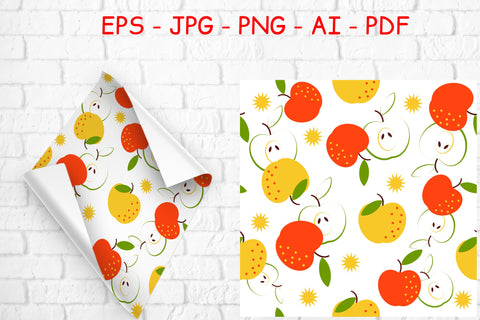 Seamless pattern with fruit red and yellow apples Digital Pattern Svetana Studio 
