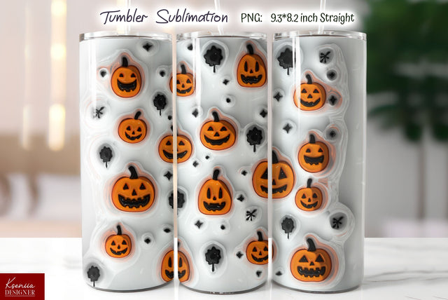 Seamless puffy halloween pumpkins tumbler sublimation Sublimation Kseniia designer 
