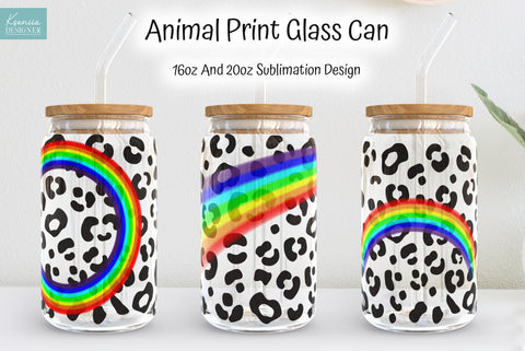 Seamless Rainbow Leopard Glass Can Wrap Sublimation Sublimation Kseniia designer 