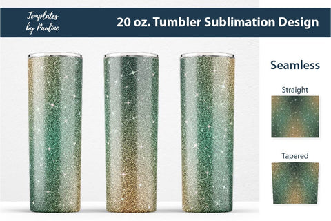 Seamless Sparkle Glitter Beige Green Tumbler Wrap Sublimation Templates by Pauline 