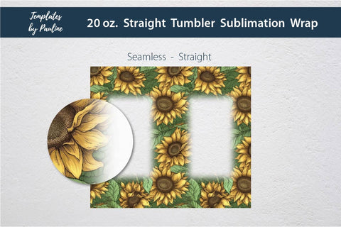 Seamless Sunflower Rectangle Skinny Photo Tumbler Wrap Sublimation Templates by Pauline 