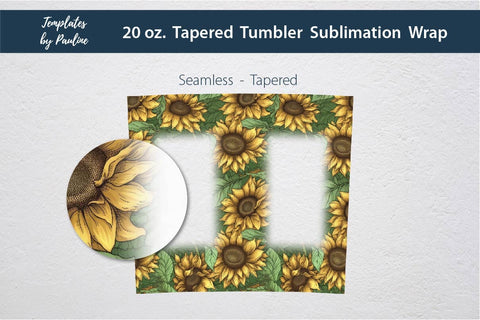 Seamless Sunflower Rectangle Skinny Photo Tumbler Wrap Sublimation Templates by Pauline 