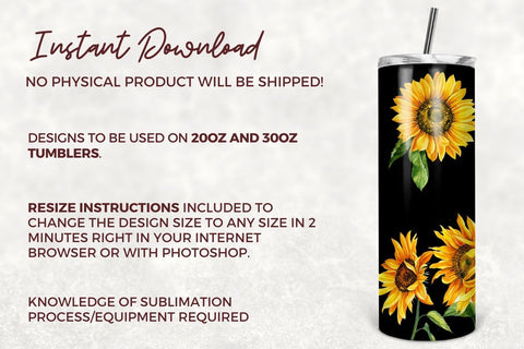 SEAMLESS Sunflowers 20 oz Skinny Tumbler Sublimation Tumbler Design Digital Download PNG Sublimation TumblersByPhill 