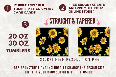 SEAMLESS Sunflowers 20 oz Skinny Tumbler Sublimation Tumbler Design Digital Download PNG Sublimation TumblersByPhill 