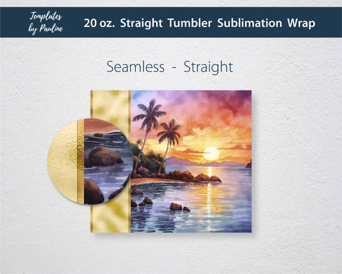 Seamless Tropical Beach Skinny Tumbler Wrap, Add Your Text Sublimation Templates by Pauline 