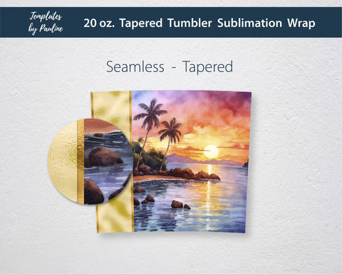 Seamless Tropical Beach Skinny Tumbler Wrap, Add Your Text Sublimation Templates by Pauline 