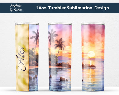 Seamless Tropical Beach Skinny Tumbler Wrap, Add Your Text Sublimation Templates by Pauline 