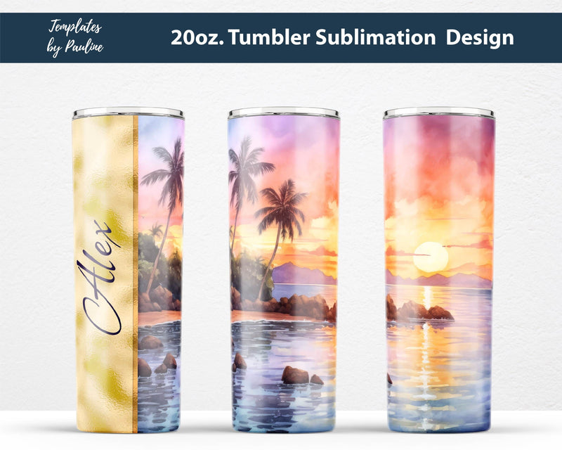 Seamless Tropical Beach Skinny Tumbler Wrap, Add Your Text Sublimation Templates by Pauline 