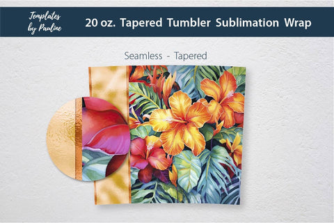 Seamless Tropical Flower Skinny Tumbler Wrap, Add Your Text 1 Sublimation Templates by Pauline 