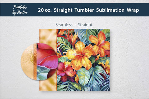 Seamless Tropical Flower Skinny Tumbler Wrap, Add Your Text 1 Sublimation Templates by Pauline 