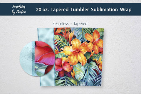 Seamless Tropical Flower Skinny Tumbler Wrap, Add Your Text 2 Sublimation Templates by Pauline 
