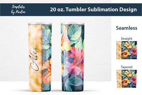 Seamless Tropical Flower Skinny Tumbler Wrap, Add Your Text 3 Sublimation Templates by Pauline 