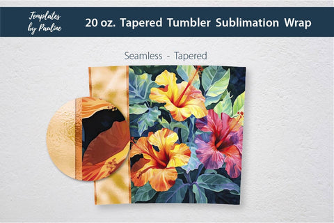 Seamless Tropical Flower Skinny Tumbler Wrap, Add Your Text 3 Sublimation Templates by Pauline 