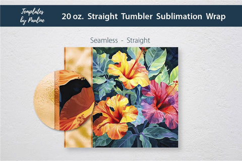 Seamless Tropical Flower Skinny Tumbler Wrap, Add Your Text 3 Sublimation Templates by Pauline 