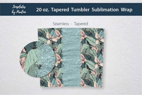 Seamless Tropical Flowers and Leaves Sublimation Tumbler Wrap, Add Your Text -Teal Sublimation Templates by Pauline 