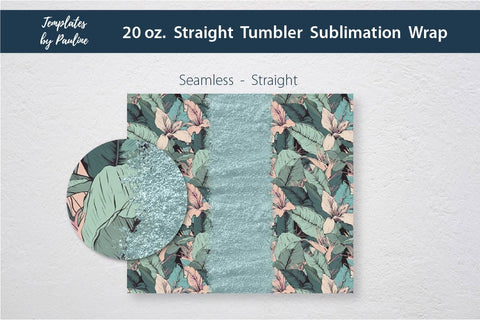 Seamless Tropical Flowers and Leaves Sublimation Tumbler Wrap, Add Your Text -Teal Sublimation Templates by Pauline 