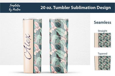 Seamless Tropical Flowers and Leaves Sublimation Tumbler Wrap for Text Sublimation Templates by Pauline 