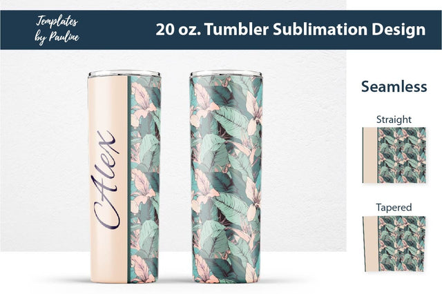 Seamless Tropical Flowers and Leaves Sublimation Tumbler Wrap for Text Sublimation Templates by Pauline 