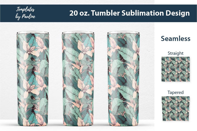 Seamless Tropical Flowers and Leaves Sublimation Tumbler Wrap Sublimation Templates by Pauline 
