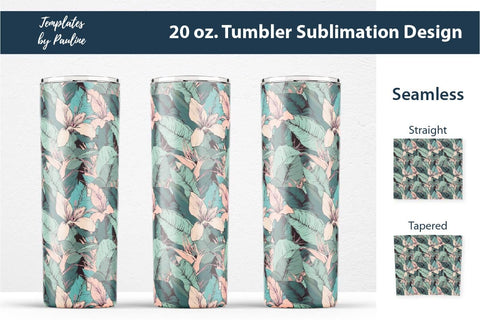 Seamless Tropical Flowers and Leaves Sublimation Tumbler Wrap Sublimation Templates by Pauline 